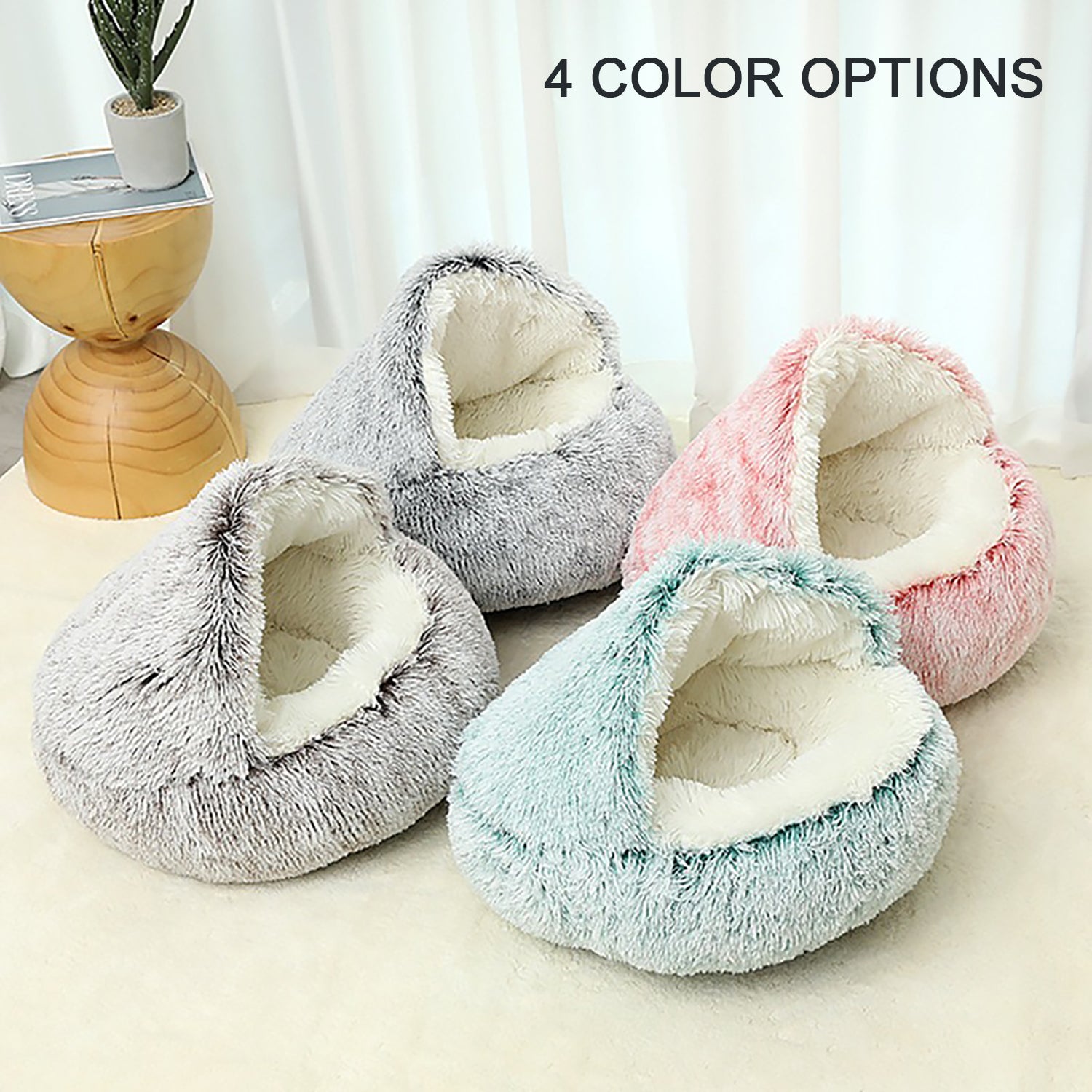 Luxurious Plush Hooded Donut Cat Bed — Semi-Enclosed