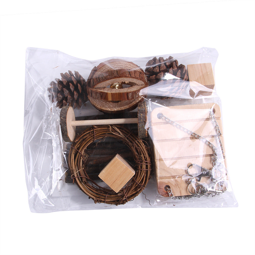 9-Piece Wooden Chew & Molar Toy Set for Small Pets
