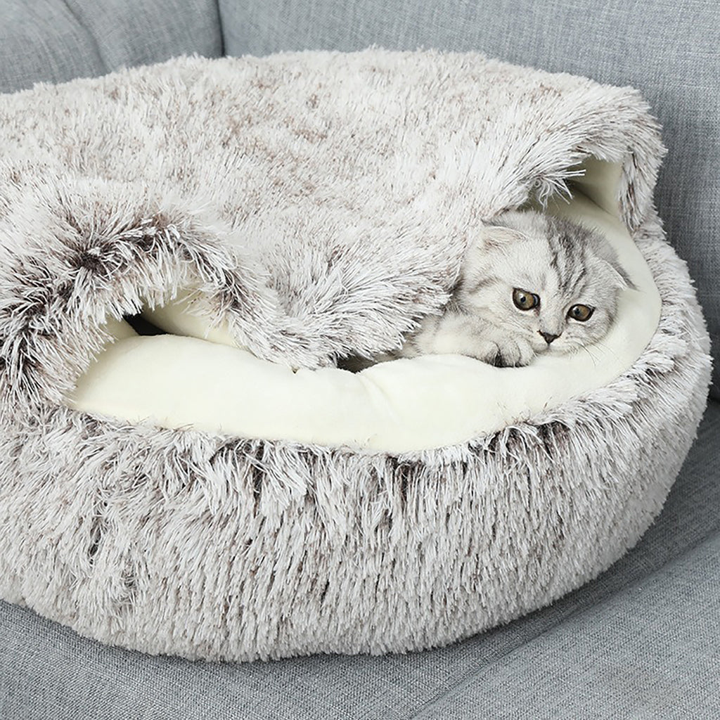 Luxurious Plush Hooded Donut Cat Bed — Semi-Enclosed