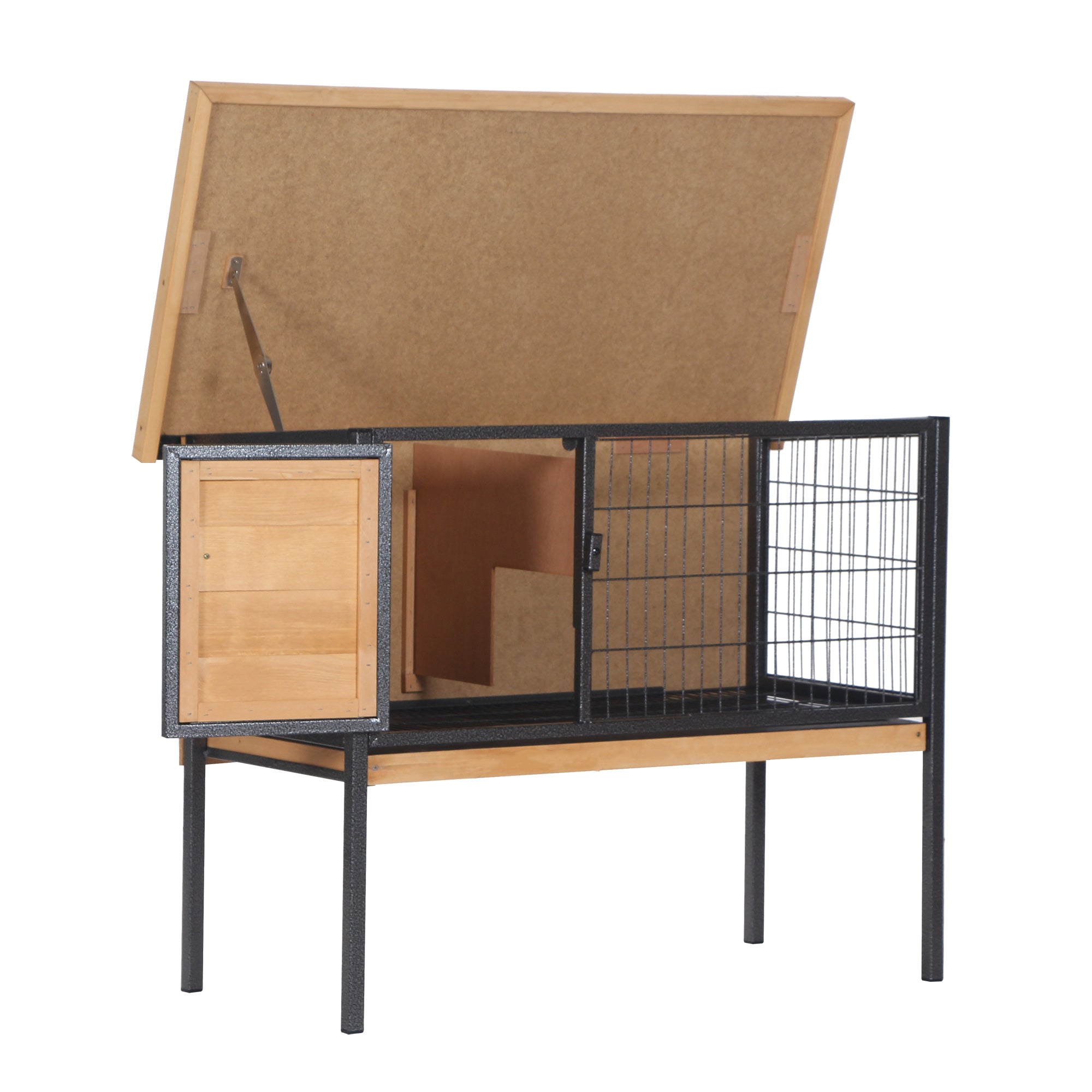 Elevated Wooden Rabbit Hutch — Indoor/Outdoor with Slide-Out Tray