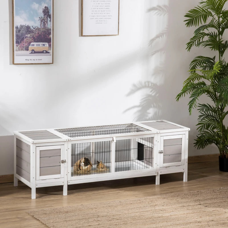 Indoor Rabbit Hutch with Divider & Pull-Out Tray — White
