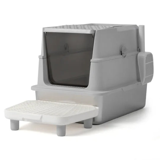 Extra Large Covered Stainless Steel Cat Litter Box with Scoop