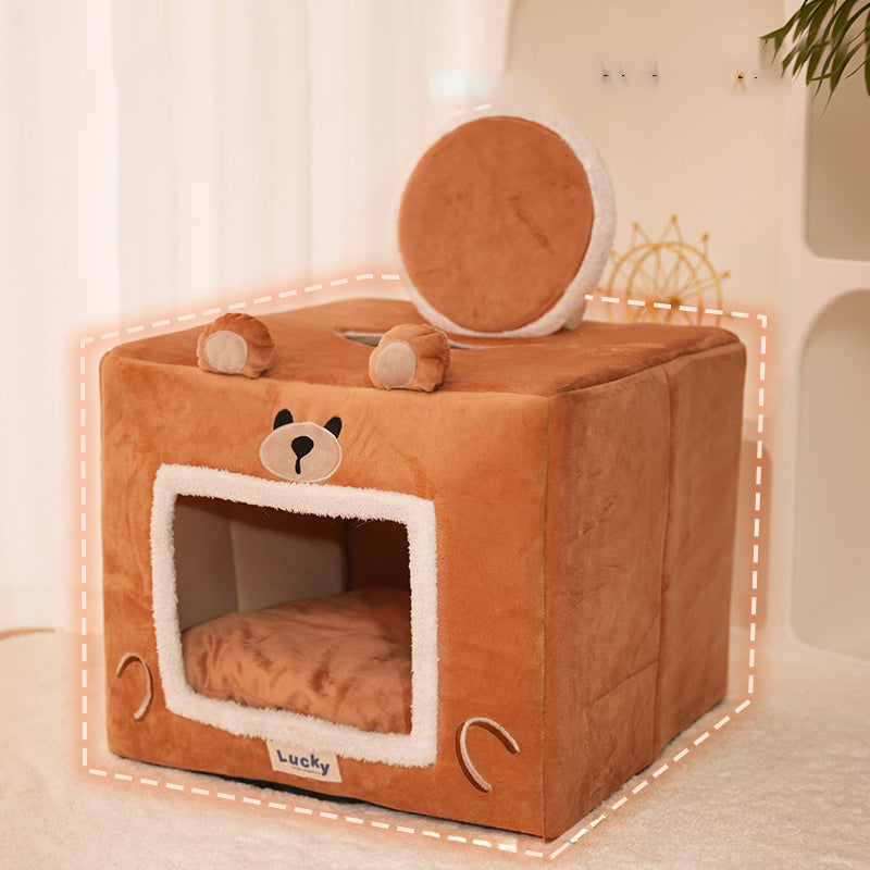 Self-Warming Cat Cave Tent Bed — Indoor Pet Shelter