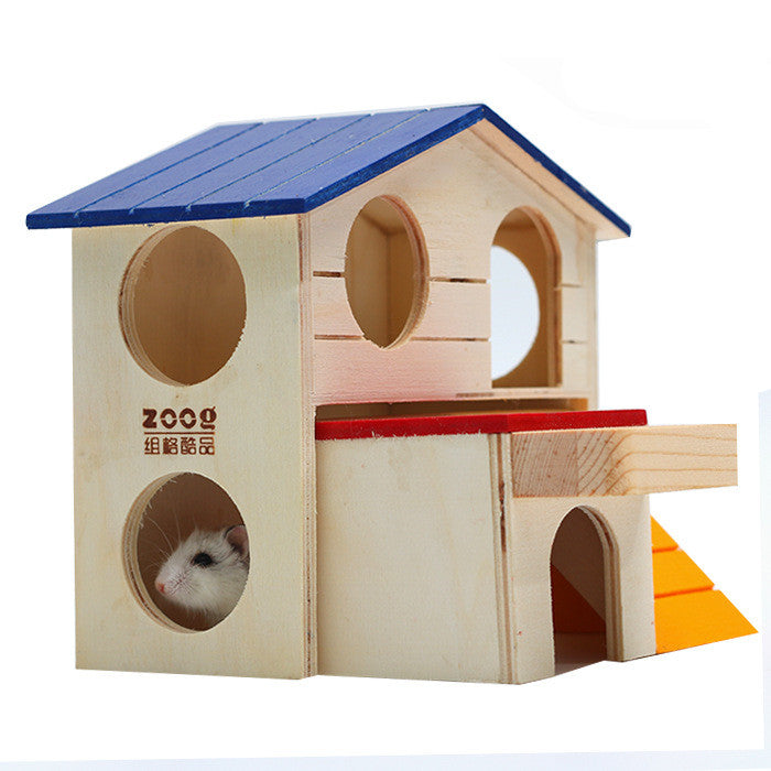 Blue Top Wooden Villa Hideout for Hamsters