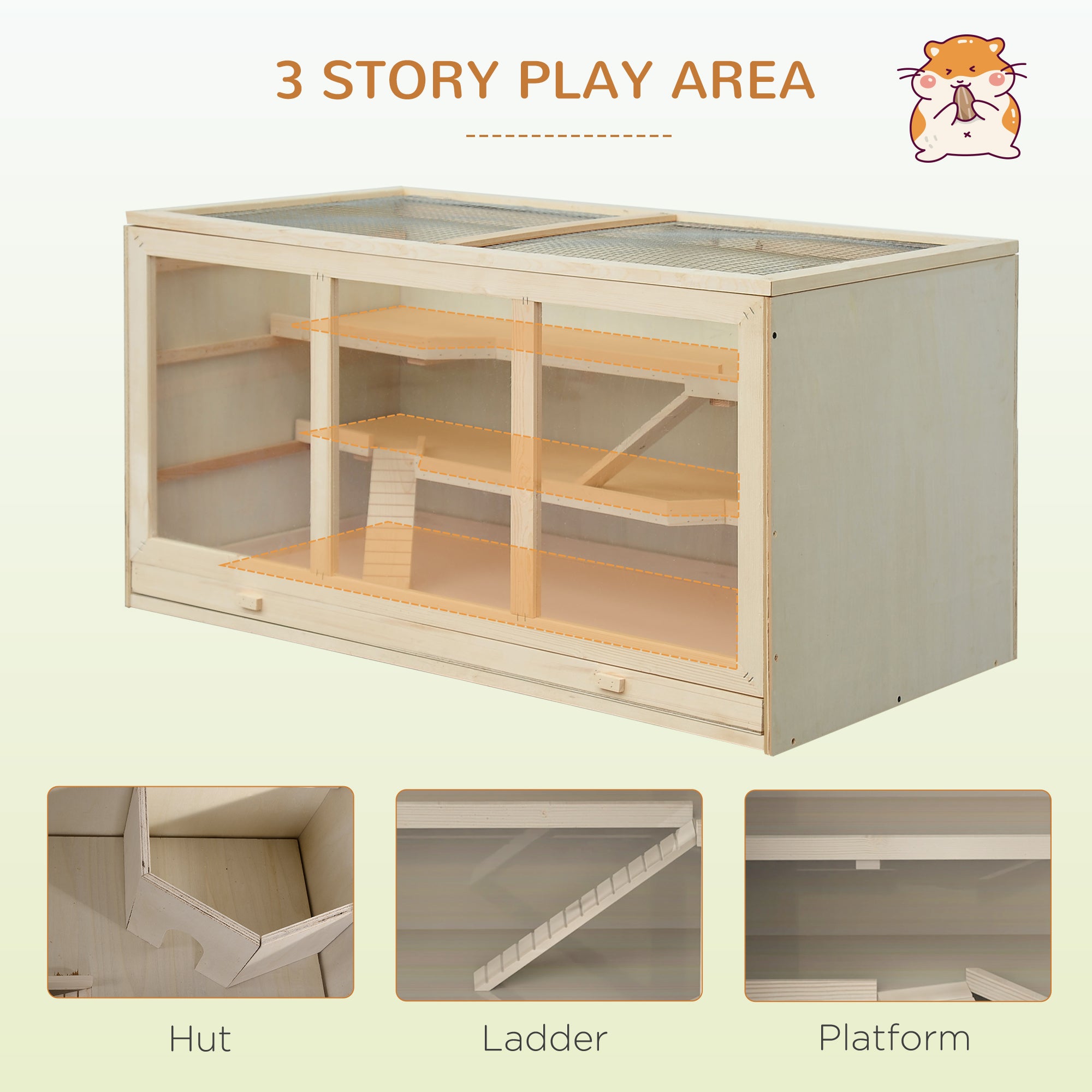 3-Tier Wooden Hamster Habitat — Large Exercise Play House with Opening Roof