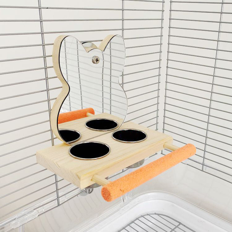 Parrot Puzzle Stand with Mirror & Stainless Steel Food Cup