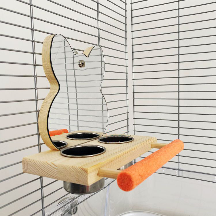 Parrot Puzzle Stand with Mirror & Stainless Steel Food Cup