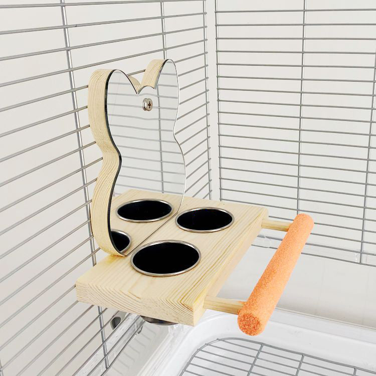 Parrot Puzzle Stand with Mirror & Stainless Steel Food Cup