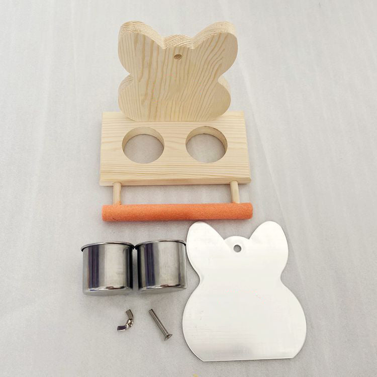 Parrot Puzzle Stand with Mirror & Stainless Steel Food Cup
