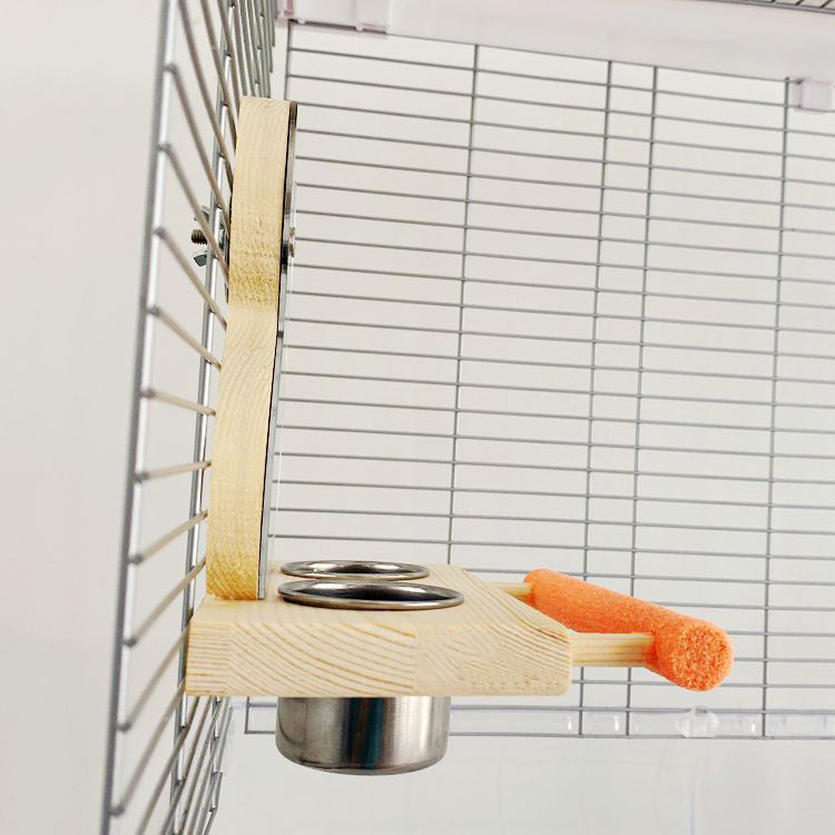 Parrot Puzzle Stand with Mirror & Stainless Steel Food Cup