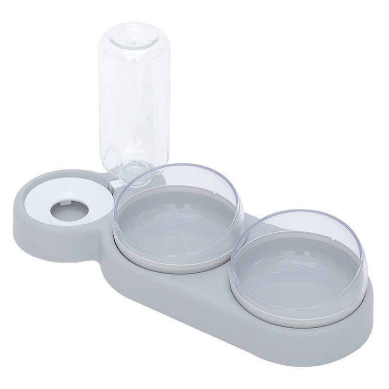 Double Bowl Pet Feeder with Automatic Water Fountain & Raised Stand