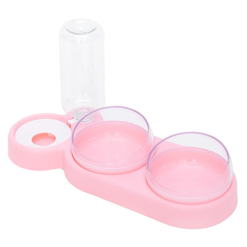 Double Bowl Pet Feeder with Automatic Water Fountain & Raised Stand