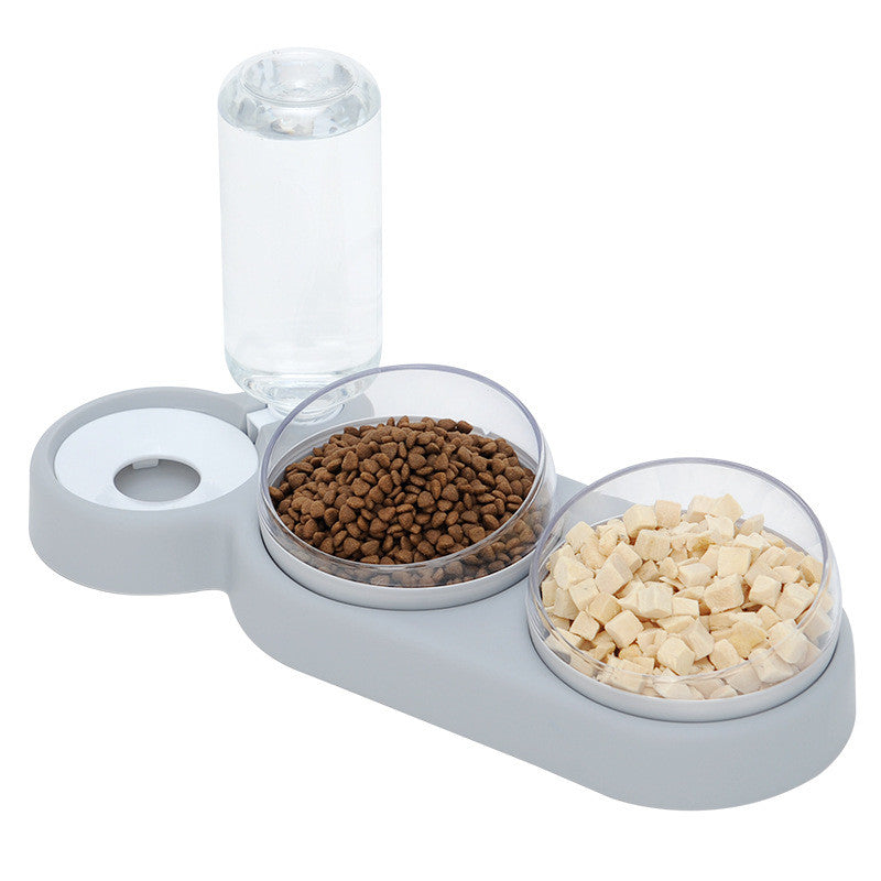 Double Bowl Pet Feeder with Automatic Water Fountain & Raised Stand
