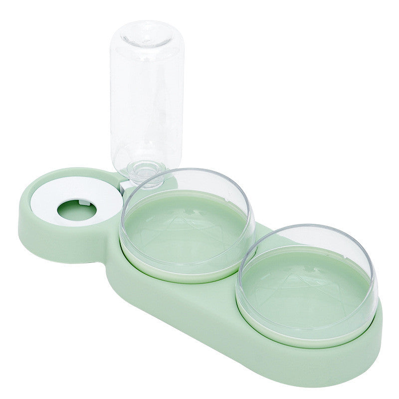 Double Bowl Pet Feeder with Automatic Water Fountain & Raised Stand