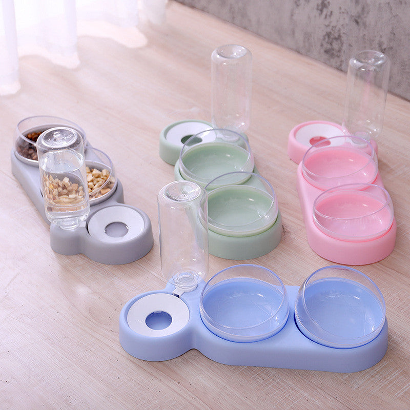 Double Bowl Pet Feeder with Automatic Water Fountain & Raised Stand