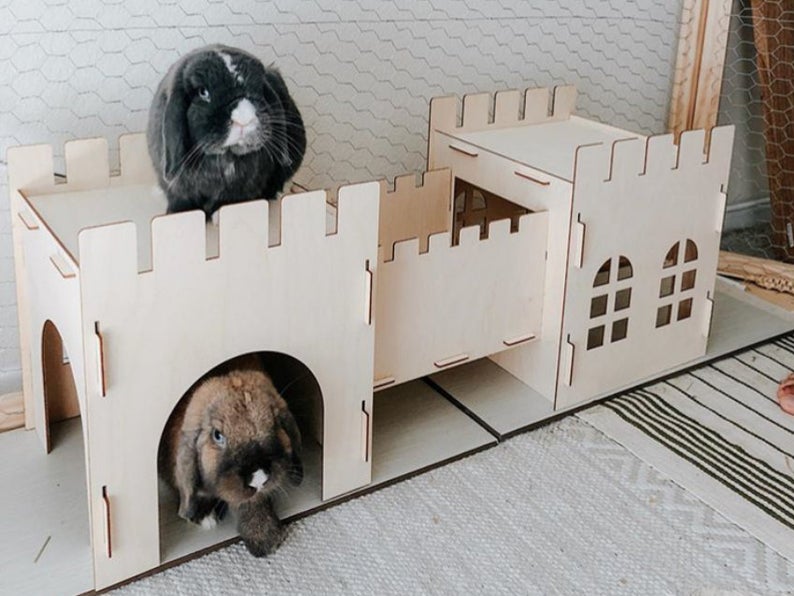 Wooden Castle Hideout for Rabbits & Guinea Pigs — Assembled
