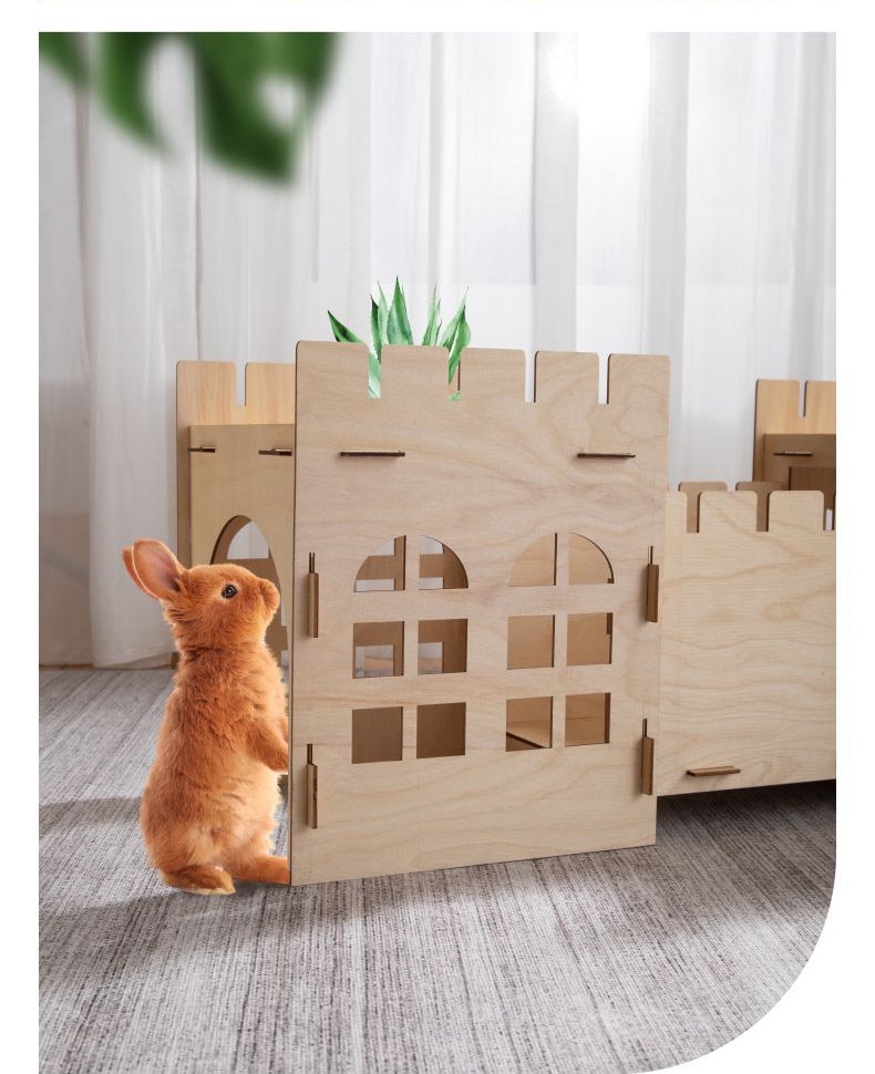Wooden Castle Hideout for Rabbits & Guinea Pigs — Assembled