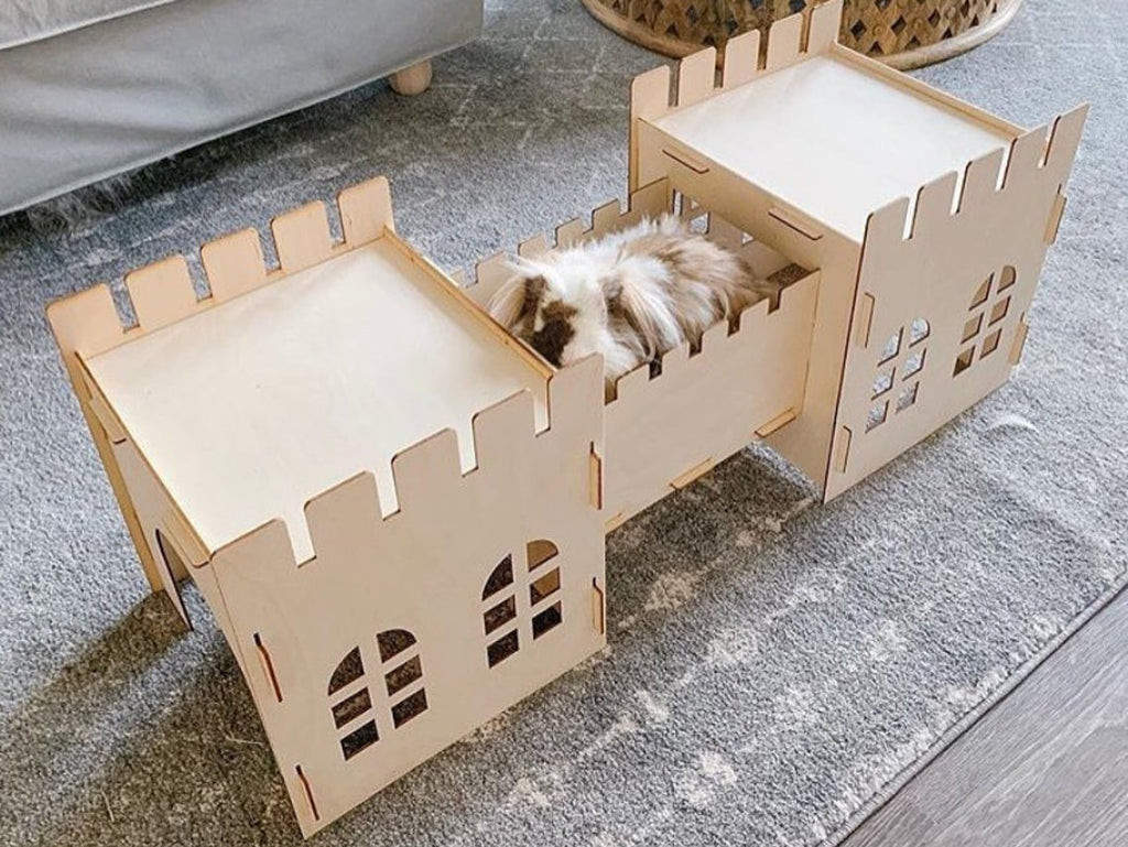 Wooden Castle Hideout for Rabbits & Guinea Pigs — Assembled