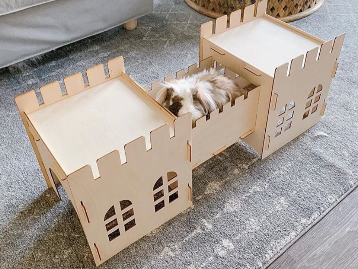 Wooden Castle Hideout for Rabbits & Guinea Pigs — Assembled