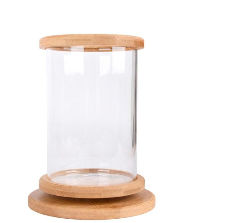 Mini Bamboo Base Glass Fish Bowl — Desktop Decoration