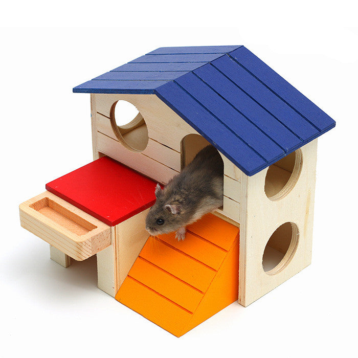Blue Top Wooden Villa Hideout for Hamsters