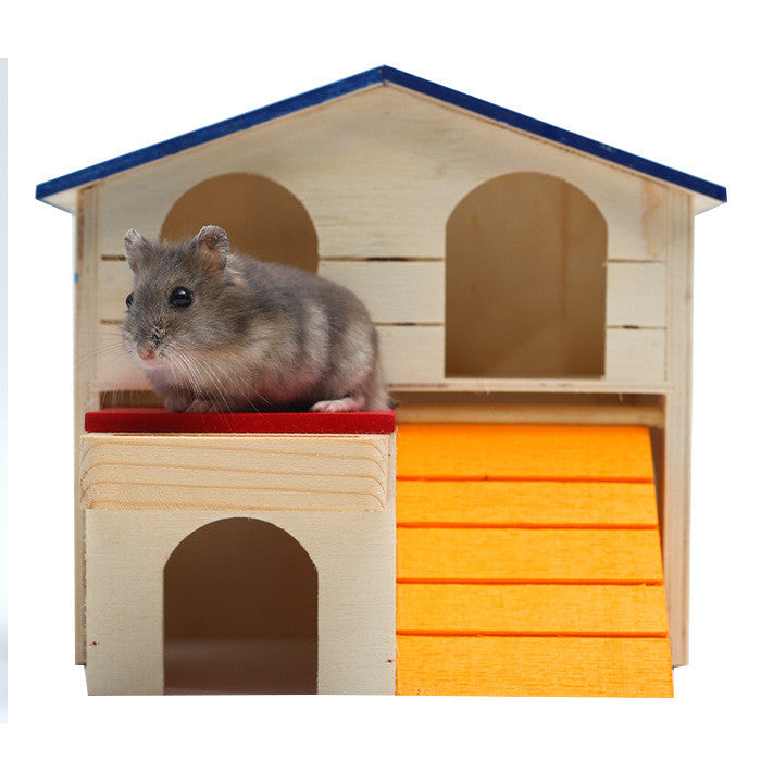 Blue Top Wooden Villa Hideout for Hamsters
