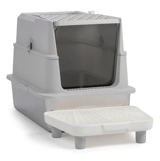Extra Large Covered Stainless Steel Cat Litter Box with Scoop