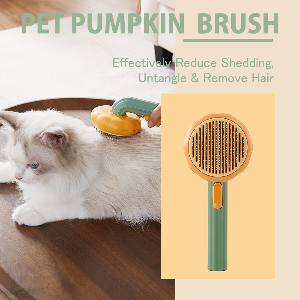 Pumpkin Self-Cleaning Slicker Comb — Pink/White/Green