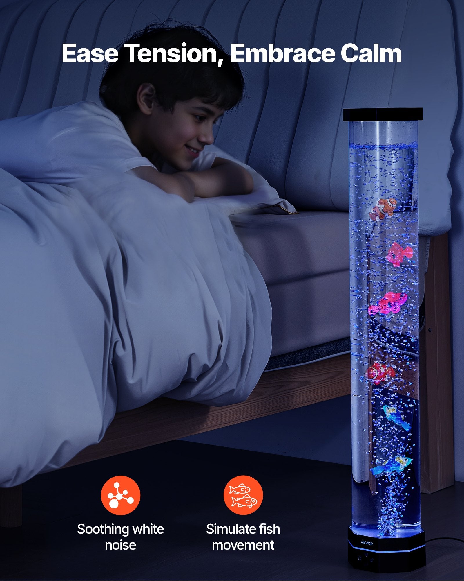 Sensory Bubble Tube Lamp — 16 Color LED with Remote Control