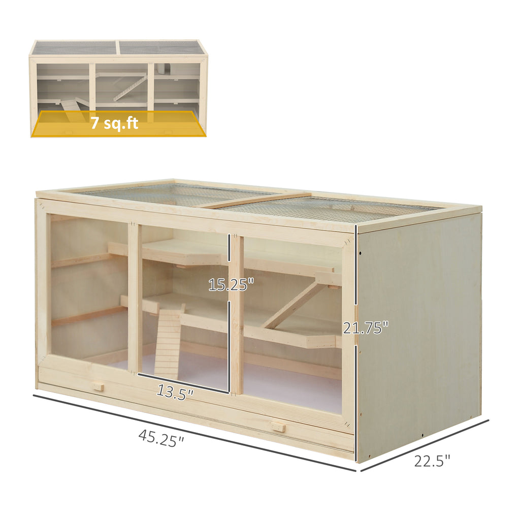 3-Tier Wooden Hamster Habitat — Large Exercise Play House with Opening Roof
