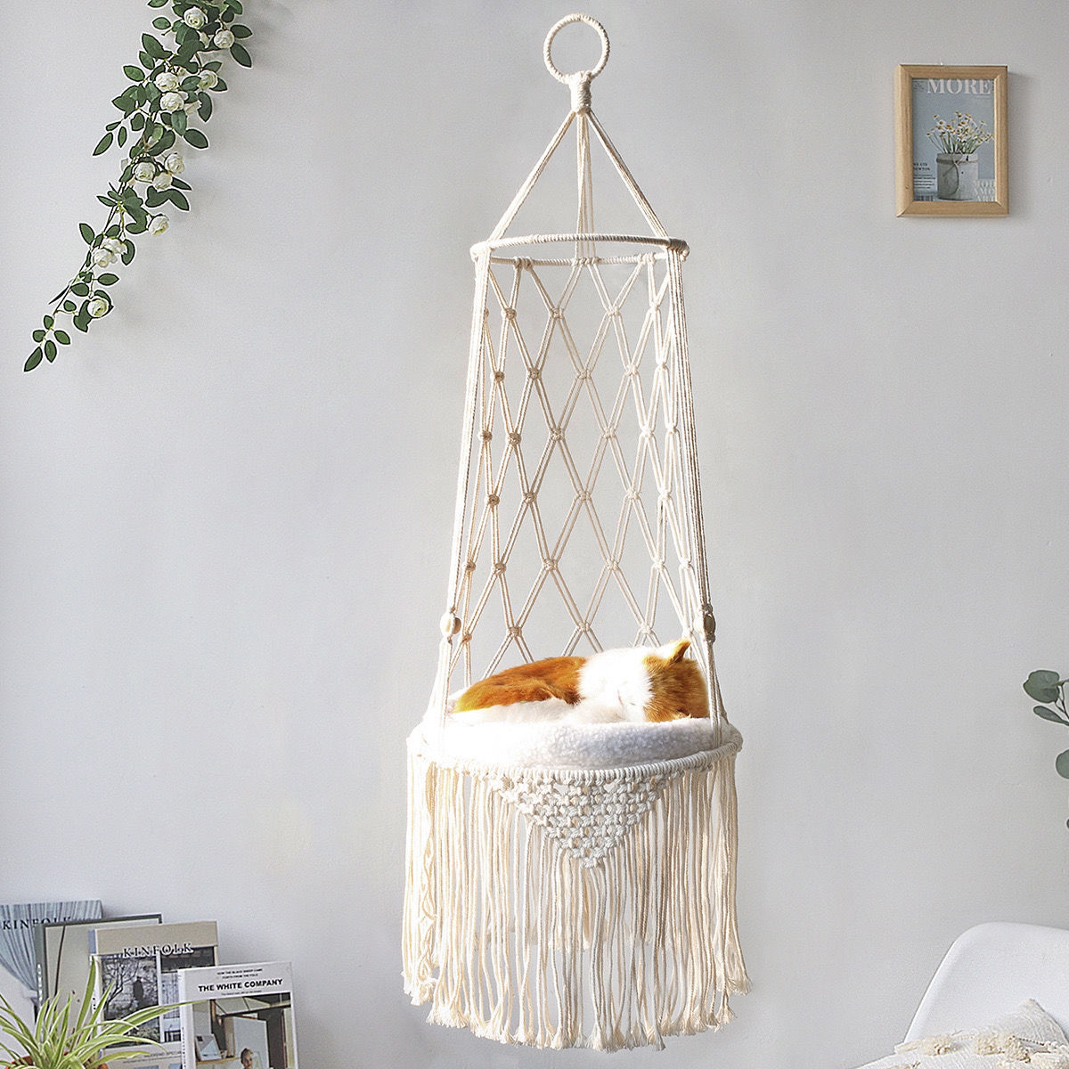 Macrame Hanging Cat Hammock Bed — Wall Swing