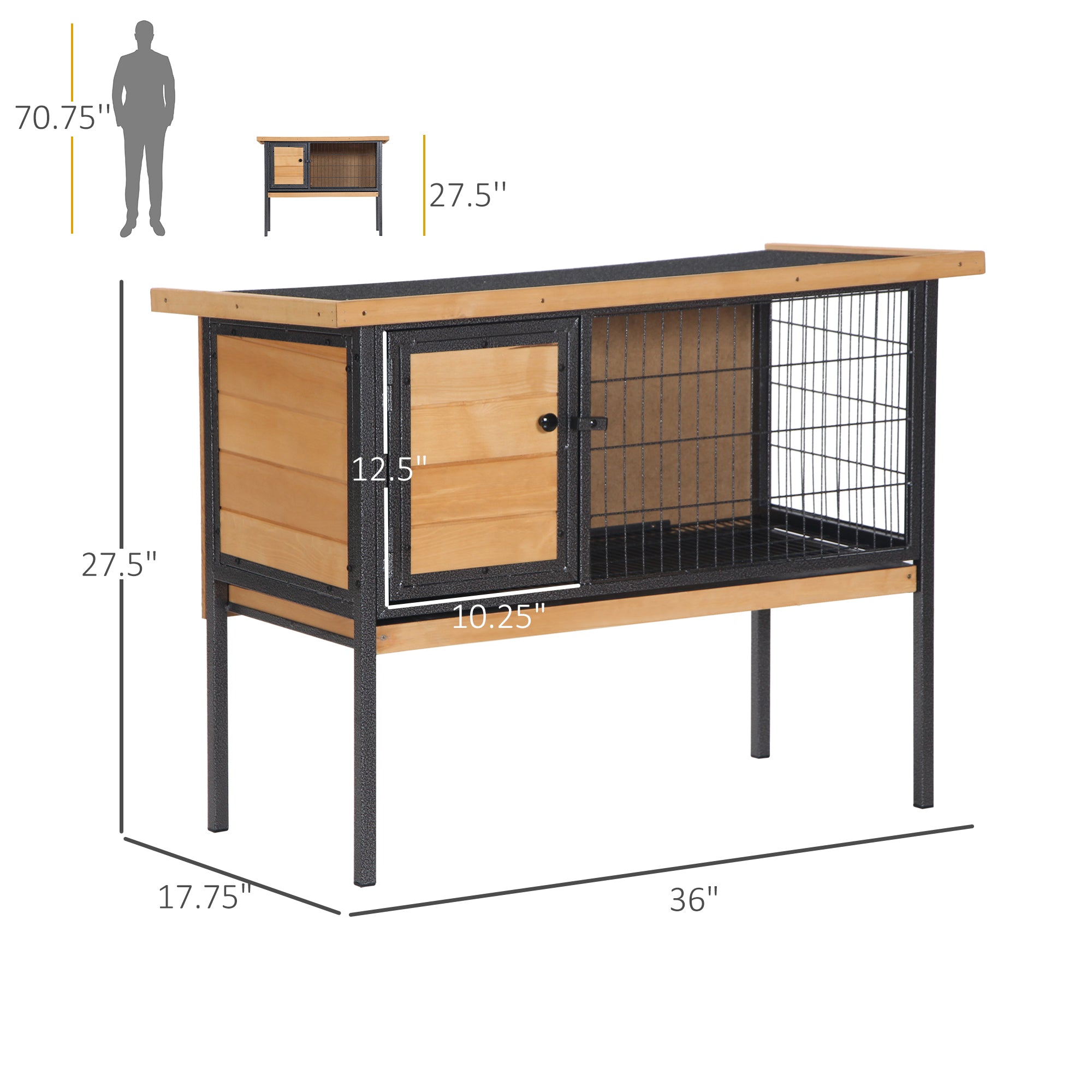Elevated Wooden Rabbit Hutch — Indoor/Outdoor with Slide-Out Tray