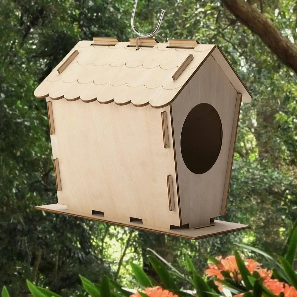 DIY Wooden Bird House — Unfinished Natural Nesting Box