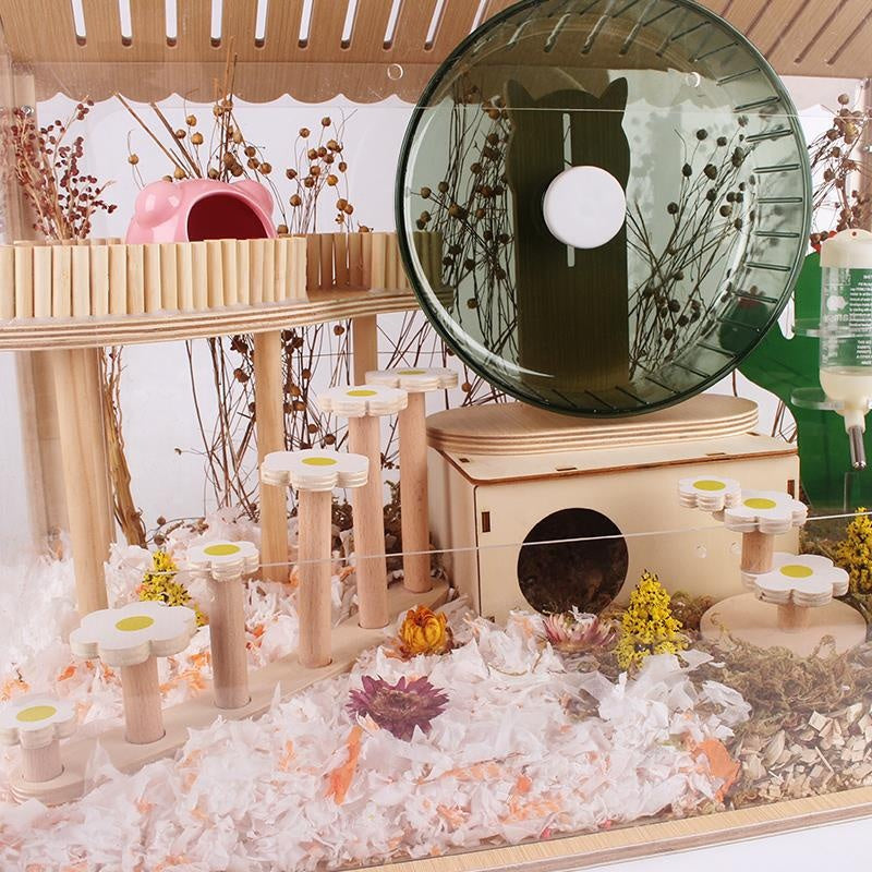 Wooden 2-Story Platform & Stairs for Hamster Cages