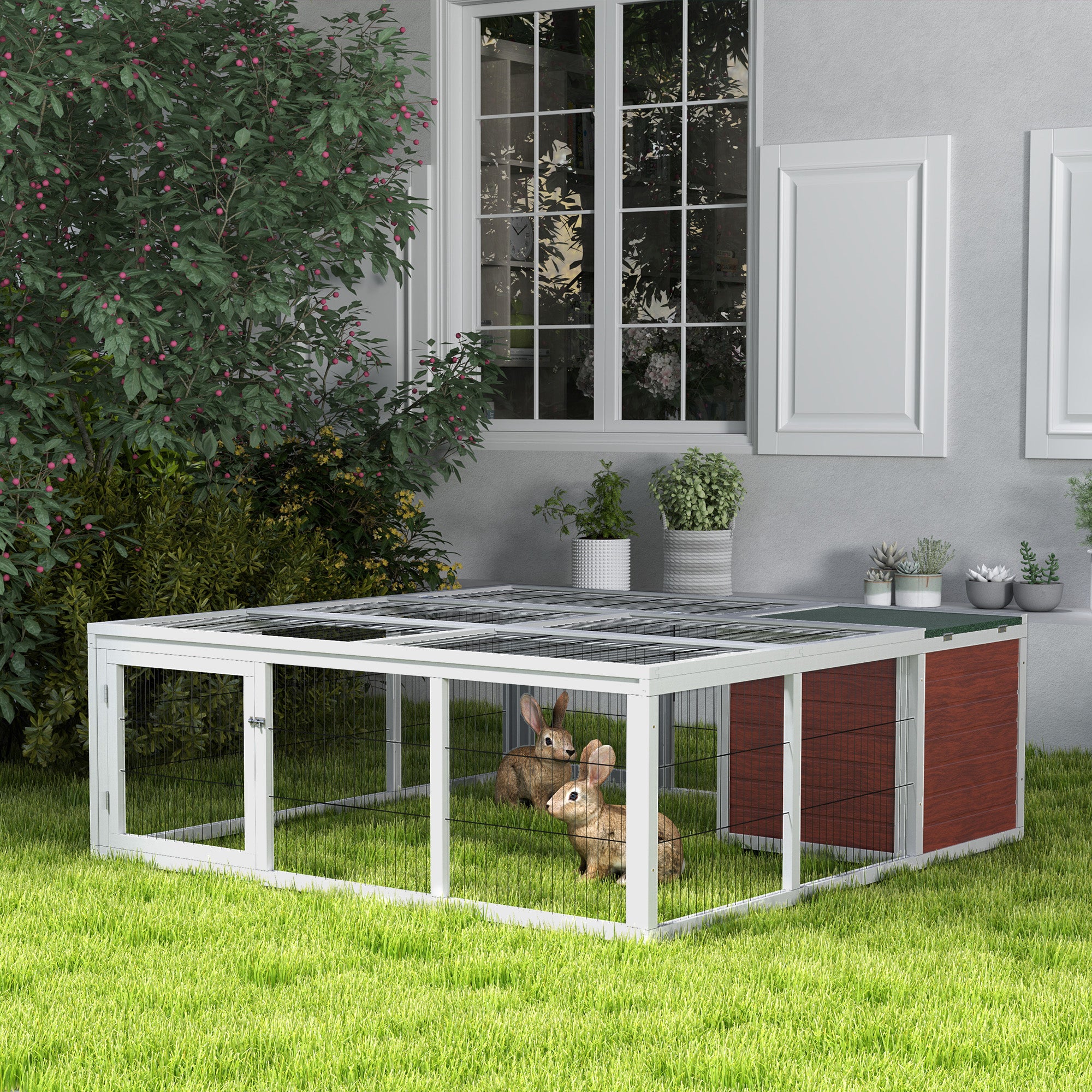 64" Wooden Outdoor Rabbit Hutch Playpen Tortoise House Habitat with Run and Enclosed Cover