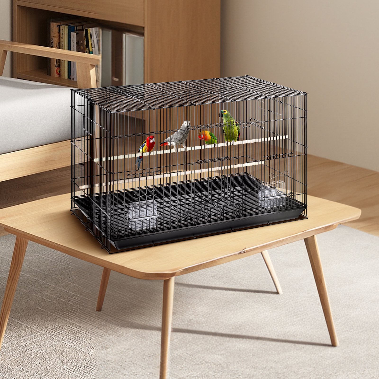 30 Inch Bird Cage, Metal Large Parakeet Cages For Cockatiels Small Parrot Budgies Lovebirds Canaries, Pet Bird Cage With Rolling Stand And Tray