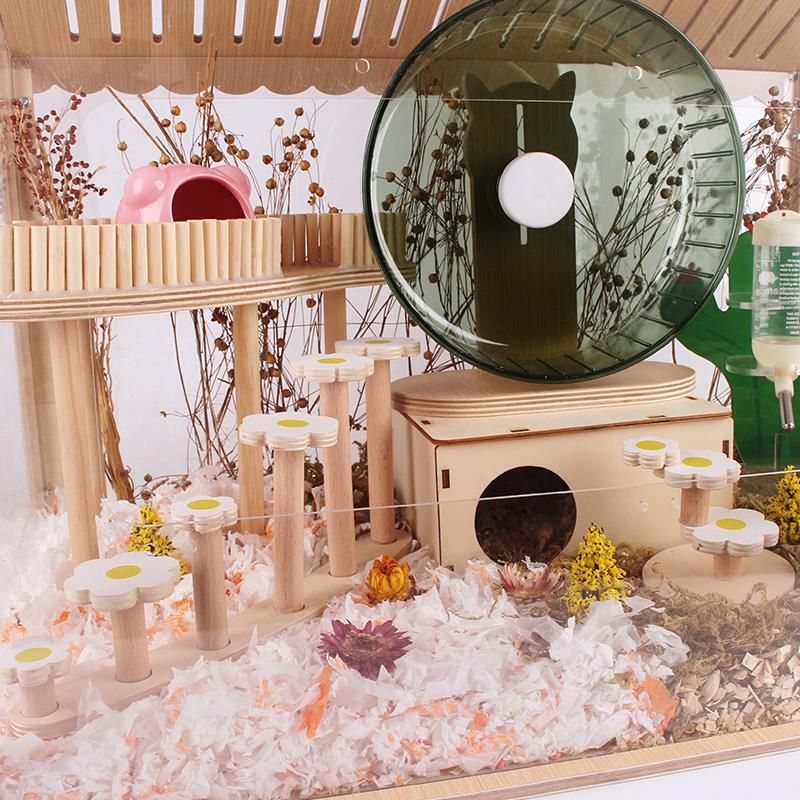 Wooden 2-Story Platform & Stairs for Hamster Cages