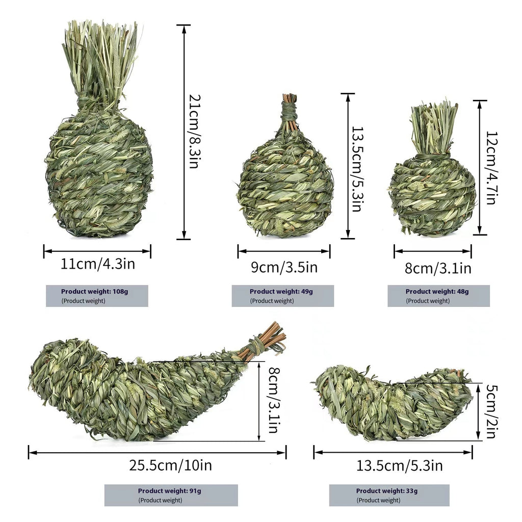 Timothy Grass Molar Chew Toys — Fruit-Shaped for Rabbits & Guinea Pigs