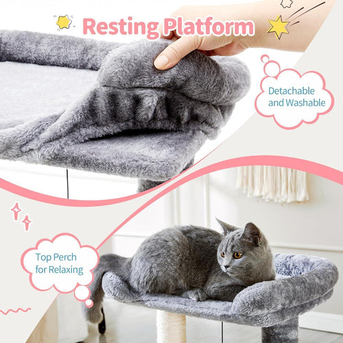 4-in-1 Cat Tree Tower with Scratching Post, Bed & Grooming Brush