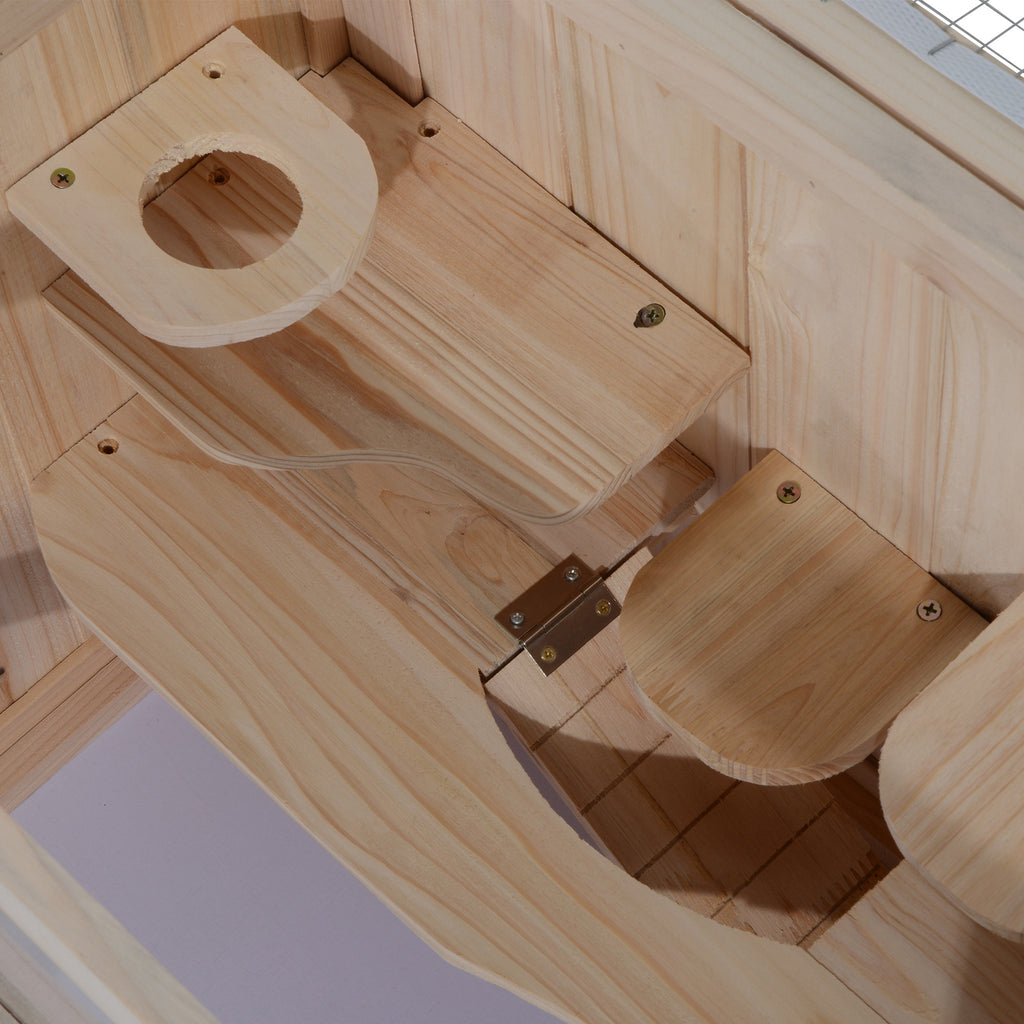2-Level Wooden Hamster House with Glass Front & Opening Roof