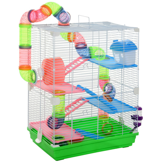 5-Tier Small Pet Cage Habitat with Exercise Wheels & Tunnel