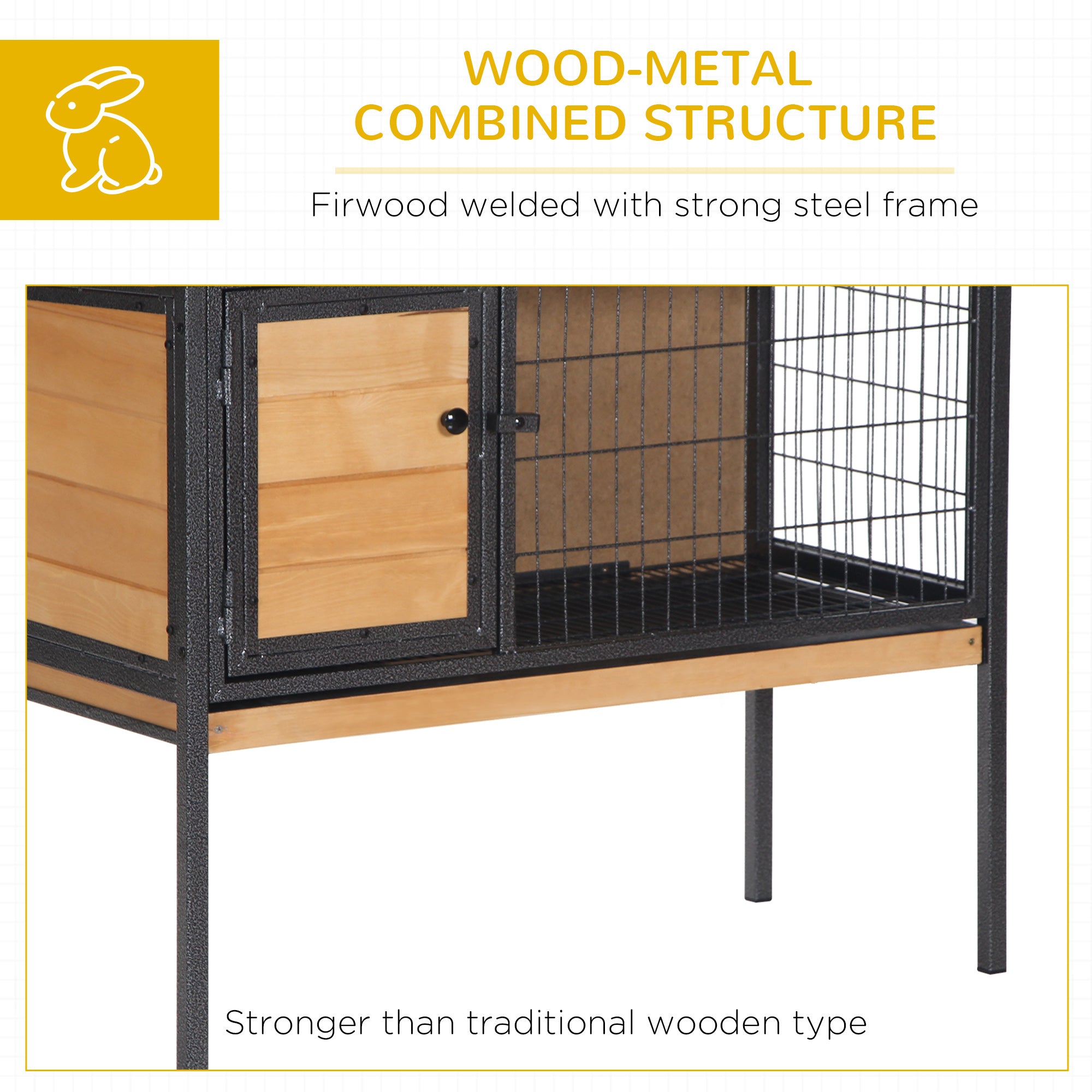Elevated Wooden Rabbit Hutch — Indoor/Outdoor with Slide-Out Tray