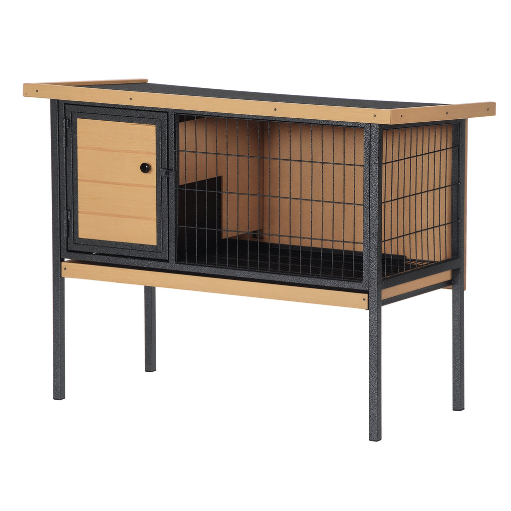 Elevated Wooden Rabbit Hutch — Indoor/Outdoor with Slide-Out Tray
