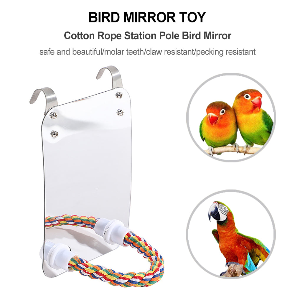 Acrylic Bird Mirror Toy with Standing Pole