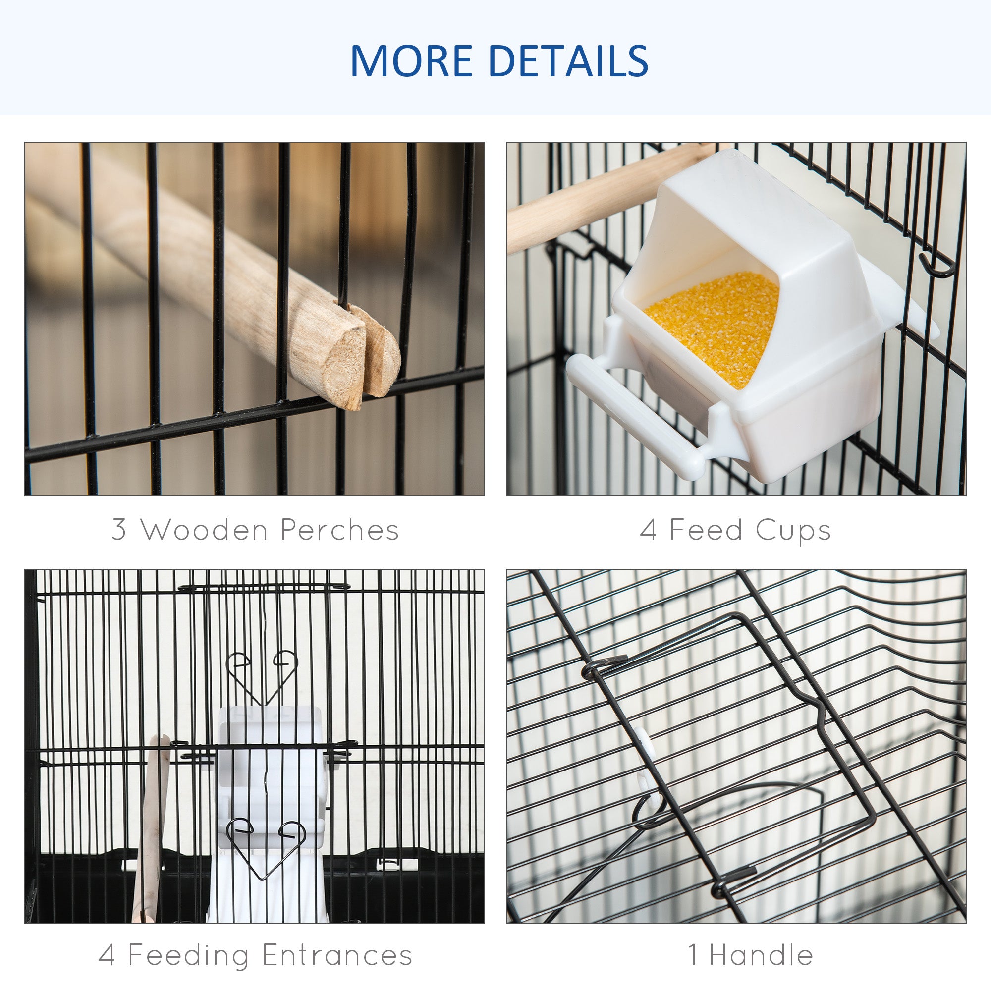 PawHut Large Metal Bird Cage With Stand, Perches, Food Bowls, Swing, For Budgies, Parakeets, Black