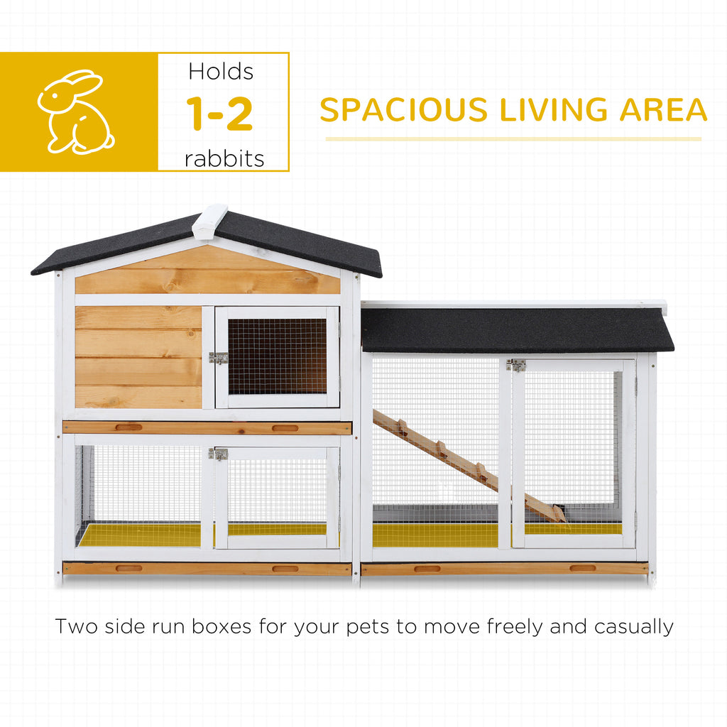 2-Story Wooden Rabbit Hutch with Ramp & Outdoor Run