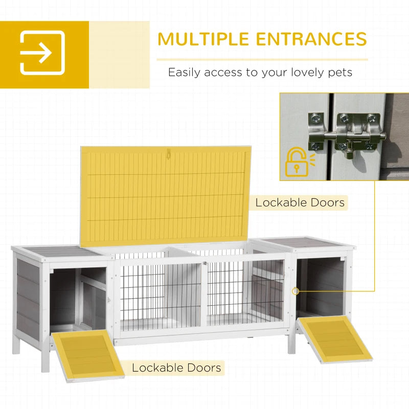 Indoor Rabbit Hutch with Divider & Pull-Out Tray — White