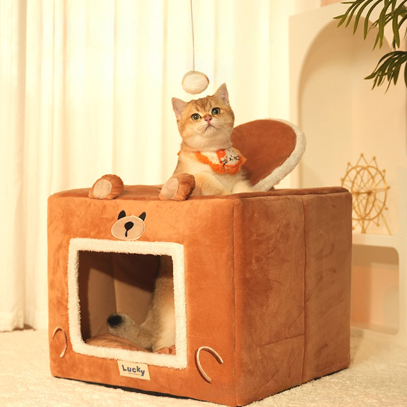 Self-Warming Cat Cave Tent Bed — Indoor Pet Shelter