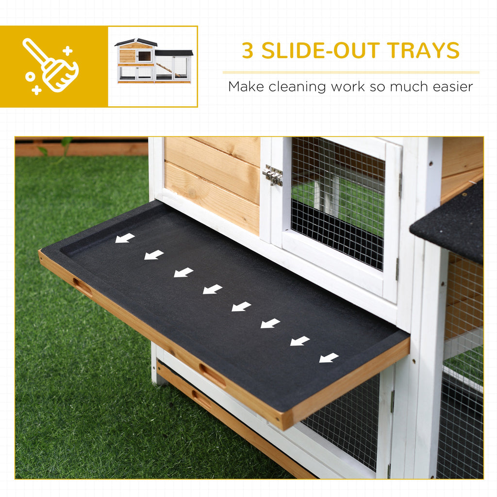 2-Story Wooden Rabbit Hutch with Ramp & Outdoor Run