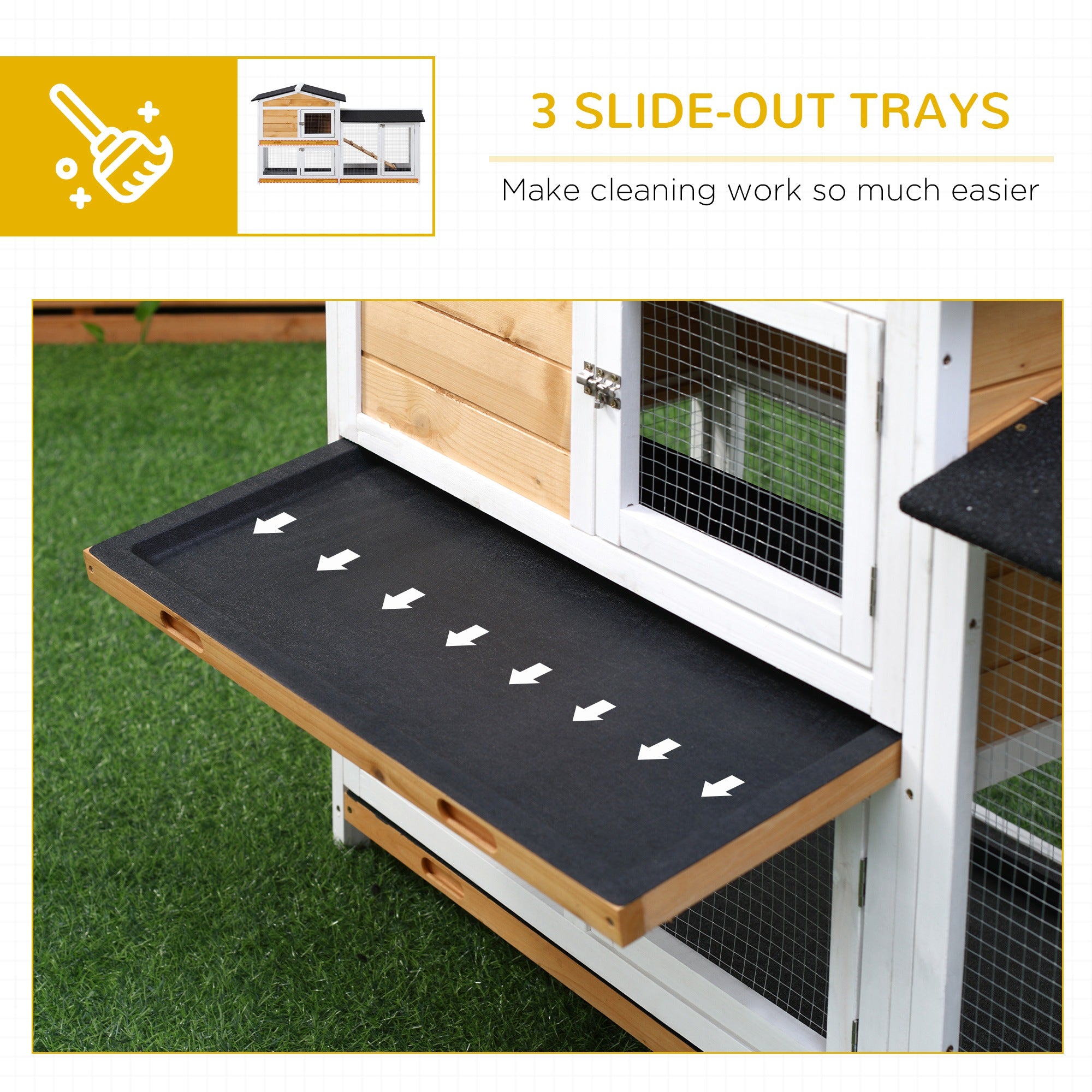 2-Story Wooden Rabbit Hutch with Ramp & Outdoor Run